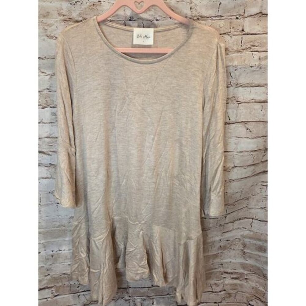 Ella Mara Womens Tunic Top 3/4 Sleeve Ruffled Bottom Scoop Neck Size Medium